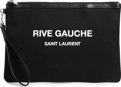 Pre-owned Saint Laurent Women's  Rive Gauche Canvas Pouch In Black