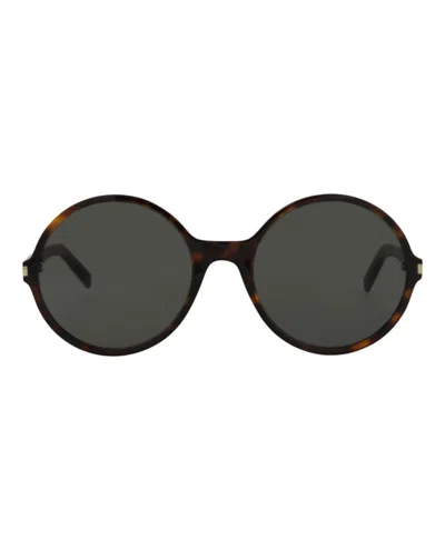 Pre-owned Saint Laurent Women's  Roundframe Acetate Sunglasses In Havana Havana Grey (sl450/30011068/002)