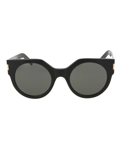 Pre-owned Saint Laurent Women's  Roundframe Acetate Sunglasses In Shiny Black (sl185slim/30001892/001)