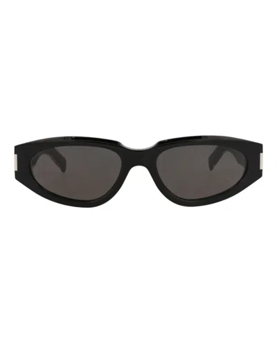 Pre-owned Saint Laurent Women's  Roundframe Recycled Acetate Sunglasses In Black Black Grey (sl618/30014642/001