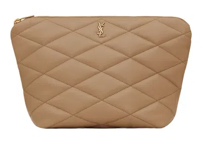 Pre-owned Saint Laurent Women's  Sade Pouch Medium Diamond Quilted In Taupe
