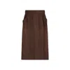 Saint Laurent Sheer Silk Midi Skirt With Elastic Waistband In Brown