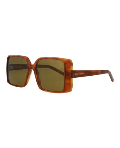 Pre-owned Saint Laurent Women's  Square Rectangle Sunglasses/30011071005) In Havana/brown (sl451