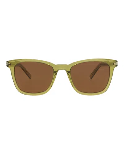 Pre-owned Saint Laurent Women's  Squareframe Recycled Acetate Sunglasses In Green Green Brown (sl716slim/300158