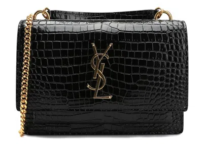 Pre-owned Saint Laurent Women's  Sunset Chain Wallet In Black