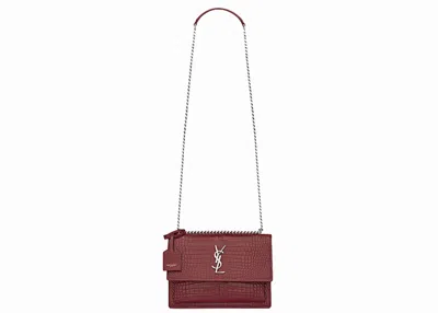 Pre-owned Saint Laurent Women's  Sunset Crocodile Embossed Calfskin Medium In Garnet
