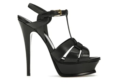 Pre-owned Saint Laurent Women's  Tribute Platform Sandal Heels Leather Sneakers In Black