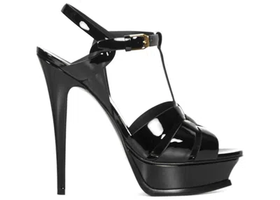 Pre-owned Saint Laurent Women's  Tribute Platform Sandal Heels Patent Leather Sneakers In Black