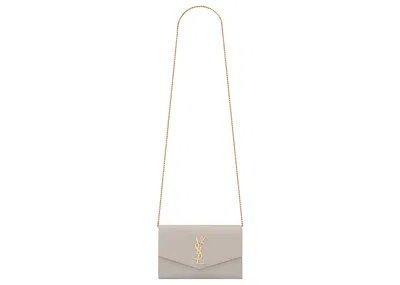 Pre-owned Saint Laurent Women's  Uptown Chain Wallet Grain De Poudre In Blanc Vintage