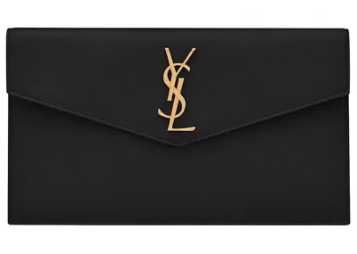 Pre-owned Saint Laurent Women's  Uptown Pouch Grain De Poudre Embossed In Black