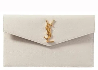 Pre-owned Saint Laurent Women's  Uptown Pouch Grain De Poudre In White