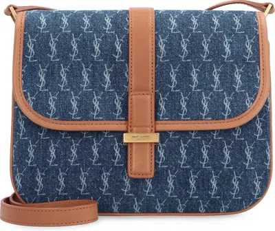 Saint Laurent Women's Satchel Fabric Shoulder Bag In Denim