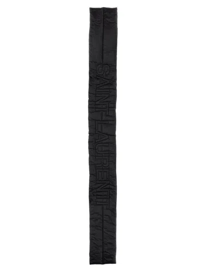 Saint Laurent Logo Patch Quilted Scarf In Black