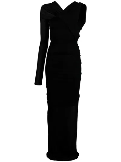 Saint Laurent Women's Semi-sheer One-sleeve Long Dress In Black