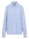 Saint Laurent Cassandre Striped Long-sleeved Shirt In Blue