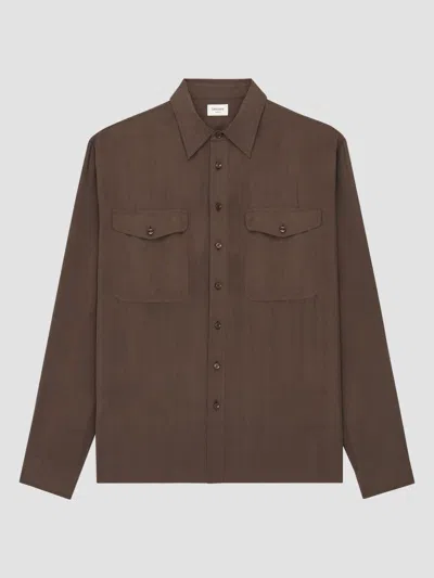 Saint Laurent Women's Shirt In Silk Habotai In Brown