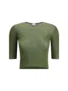 Saint Laurent Cassandre Semi-sheer Knitted Top Clothing In Green