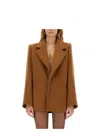 Saint Laurent Brown Coat With Classic Lapels And Shoulder Pads In Virgin Wool Woman