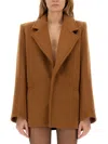 Saint Laurent Brown Coat With Classic Lapels And Shoulder Pads In Virgin Wool Woman In Cream
