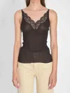 Saint Laurent Laced Tank Top In Ribbed Silk Jersey