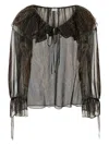Saint Laurent Multicolor Off-shoulder Blouse With Drawstring Poet Sleeves In Silk Blend Woman