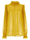 Saint Laurent Silk Blouse With Ruffled Collar And Smocked Detailing In Yellow