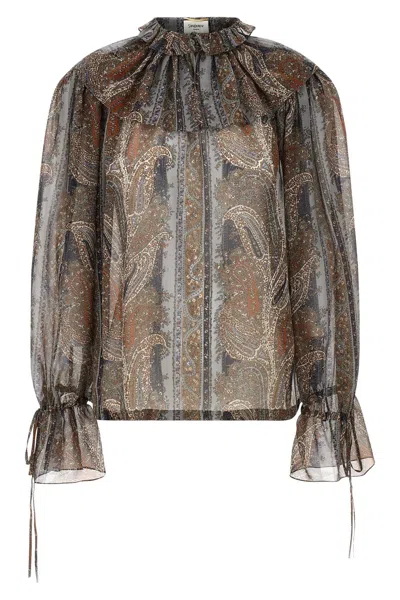 Saint Laurent Georgette Blouse Shirts Multicolor In Brown