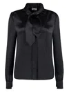 Saint Laurent Black Lavalliere Silk Shirt In Black