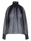 Saint Laurent Sheer Silk Blouse In Blue