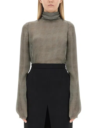 Saint Laurent Women Silk Charmeuse Turtleneck Blouse In Black