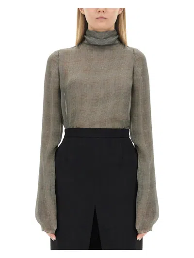 SAINT LAURENT WOMEN'S SILK CHARMEUSE TURTLENECK BLOUSE SWEATER