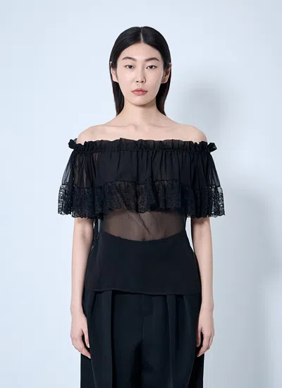 Saint Laurent Women Silk Crepe Muslin And Lace Blouse