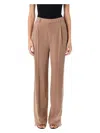 Saint Laurent Silk Crepe Trousers In Beige Fonce