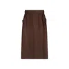 Saint Laurent Sheer Silk Midi Skirt With Elastic Waistband In Brown