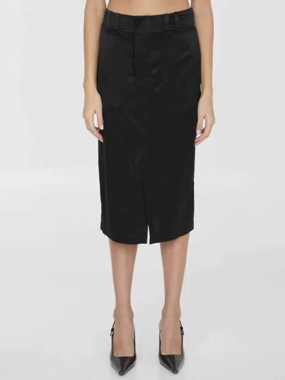 Saint Laurent Elegant Midi Silk Skirt For Women In Black