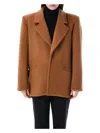 Saint Laurent Brown Coat With Classic Lapels And Shoulder Pads In Virgin Wool Woman In Azelan Brown