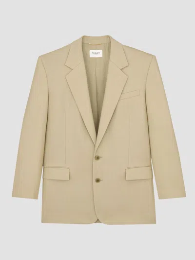 Saint Laurent Women's Single-breasted Jacket In Wool And Silk In Beige