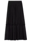 Saint Laurent Flounced Skirt In Silk Crepe Muslin In Black