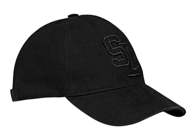 Pre-owned Saint Laurent Women's Sl Cotton Canvas Baseball Cap In Black