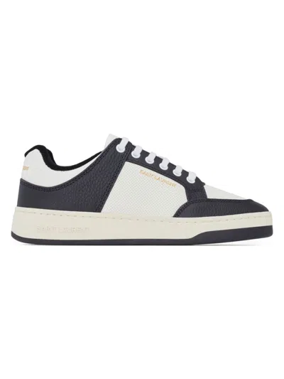 Saint Laurent Women's Sl/61 Low-top Sneakers In Grained Leather In White Black