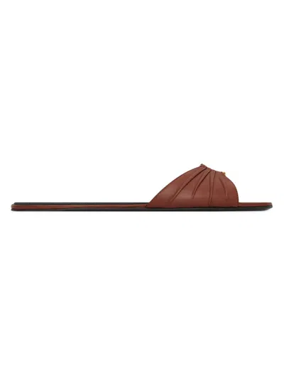 Saint Laurent Women's Slides In Smooth Leather In Brown