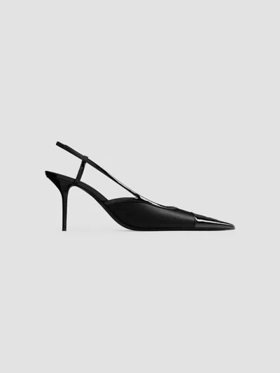 Saint Laurent Women's Slingback Pumps In Satin Crepe And Patent Leather In Black