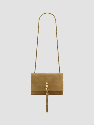 Saint Laurent Women's Small Kate Tassel Bijoux Chain Wallet In Suede In Barley Green