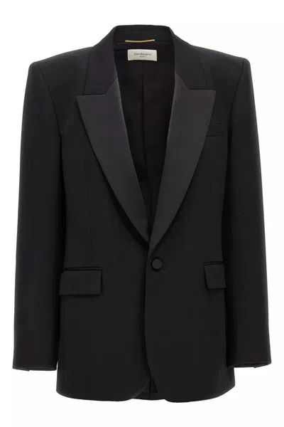Saint Laurent Women 'smocking' Blazer In Black