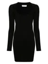 Saint Laurent Plunging Round Neck Long-sleeved Dress In Black