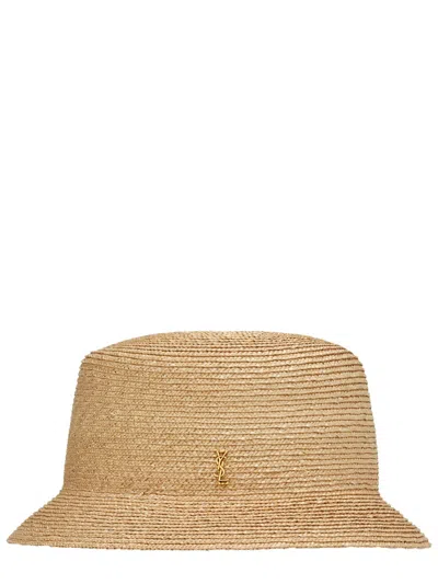 Saint Laurent Women's Straw Fedora Hat In Beige