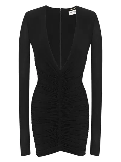 SAINT LAURENT WOMEN'S STRETCH CUPRO MINI DRESS