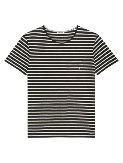 Saint Laurent Women's Striped Cassandre T-shirt In Jersey In Black