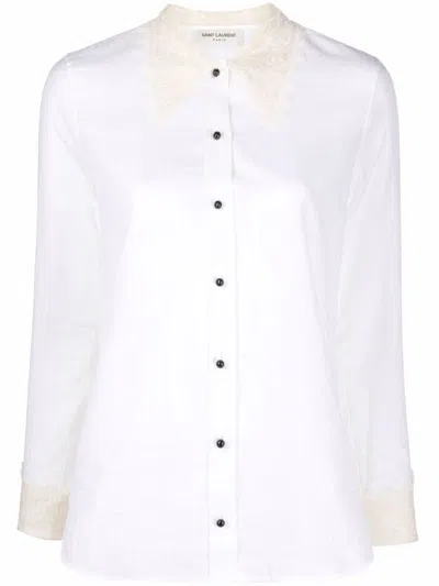 Saint Laurent Women's Cotton Blend Shirt In Silver