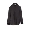 Saint Laurent Striped Long Sleeve Regular Collar Top In Black